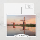 Zwei Windmühlen mit Reflektion bei Sonnenuntergang Postkarte (Vorne/Hinten)