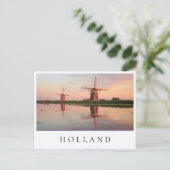 Zwei Windmühlen mit Reflektion bei Sonnenuntergang Postkarte (Stehend Vorderseite)