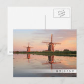 Zwei Windmühlen mit Reflektion bei Sonnenuntergang Postkarte (Vorne/Hinten)