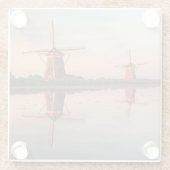 Zwei Windmühlen mit Reflexion am Sonnenuntergang Glasuntersetzer (Rückseite)