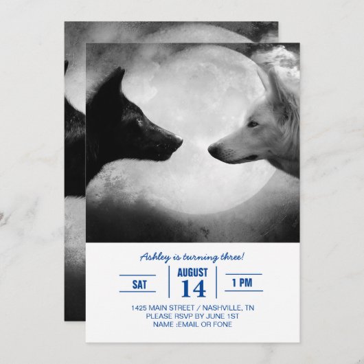 Zwei Wölfe gegenüberstehen Einladung (Vorne/Hinten)