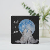 Zwei Wölfe heulen auf dem Mond Hochzeit Einladung (Stehend Vorderseite)