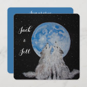 Zwei Wölfe heulen auf dem Mond Hochzeit Einladung (Vorne/Hinten)