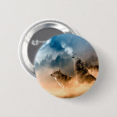 Zwei Wölfe heulen auf Vollmond im Wald Button (Vorne & Hinten)