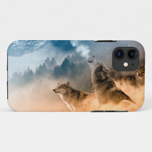Zwei Wölfe heulen auf Vollmond im Wald Case-Mate iPhone Hülle (Rückseite (Horizontal))