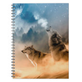 Zwei Wölfe heulen auf Vollmond im Wald Notizblock (Vorderseite)