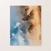 Zwei Wölfe heulen auf Vollmond im Wald Puzzle (Vertikal)