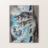 Zwei Wölfe im Mondlicht mit Pack Puzzle (Vertikal)