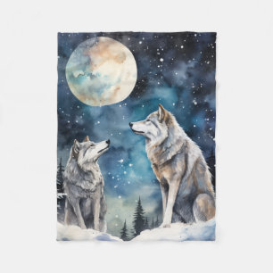 Zwei Wölfe im Winter Fleecedecke