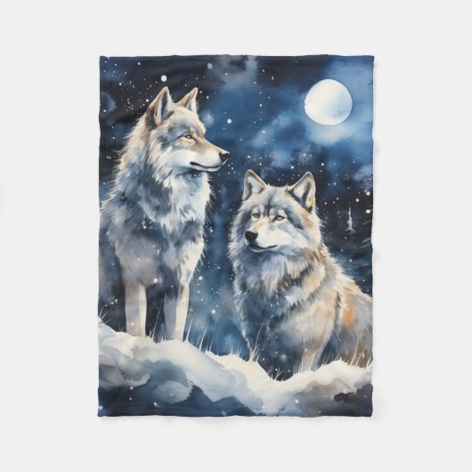 Zwei Wölfe im Winter Fleecedecke (Vorderseite)