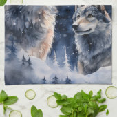 Zwei Wölfe im Winter Geschirrtuch (Gefaltet)