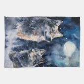 Zwei Wölfe im Winter Geschirrtuch (Horizontal)