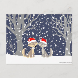 Zwei Wölfe im Winter Weihnachts-Postkarte Feiertagspostkarte