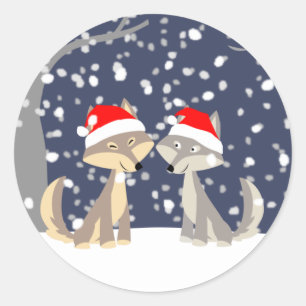 Zwei Wölfe im Winter Weihnachtssticker Runder Aufkleber