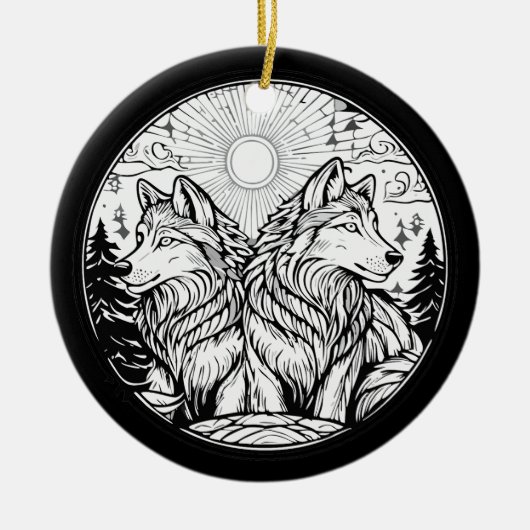 Zwei Wölfe Keramik Ornament (Vorne)