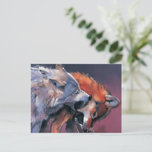 Zwei Wölfe Postkarte (Stehend Vorderseite)