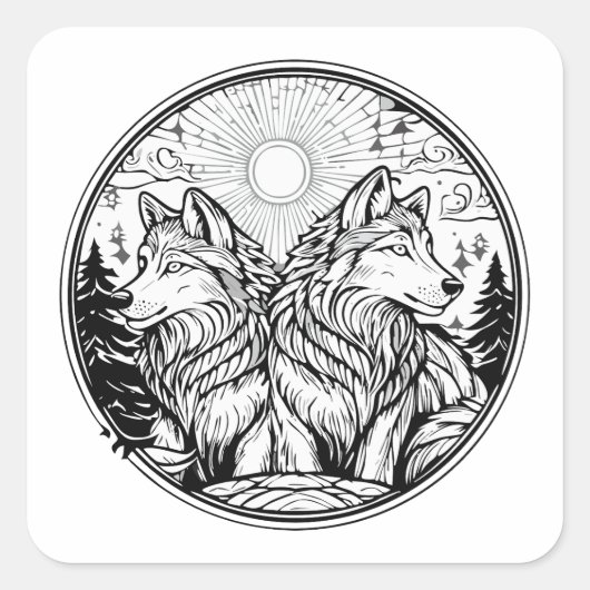 Zwei Wölfe Quadratischer Aufkleber (Vorderseite)