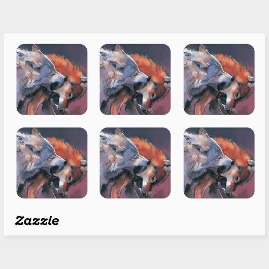 Zwei Wölfe Quadratischer Aufkleber (Blatt)