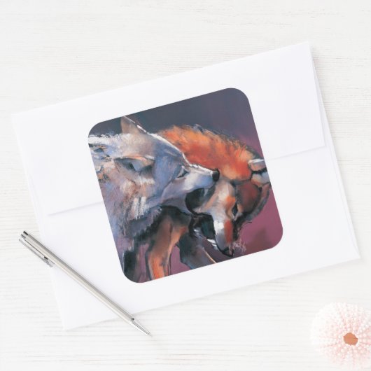 Zwei Wölfe Quadratischer Aufkleber (Umschlag)