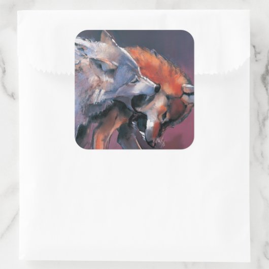 Zwei Wölfe Quadratischer Aufkleber (Tasche)