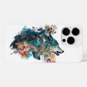 Zwei Wölfe umgeben von Blume iPhone Hülle (Rückseite (Horizontal))