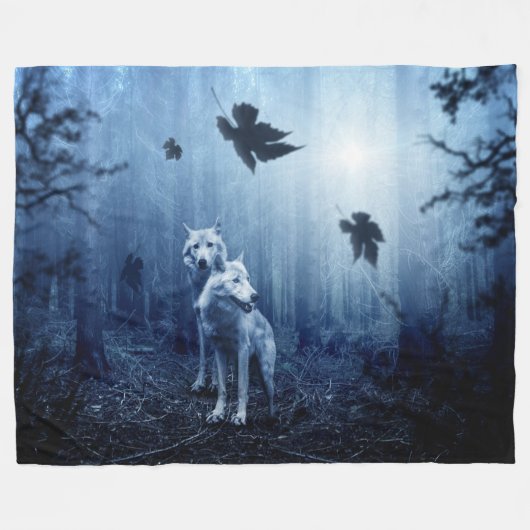 ZWEI WOLVEN IN DEN WOODS FLEECEDECKE (Vorderseite (Horizontal))
