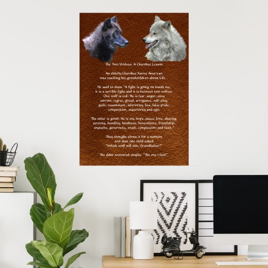 Zwei Wolves Cherokee Lesson Wildlife Poster (Heimbüro)