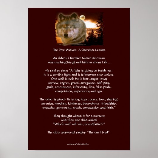 Zwei Wolves Cherokee Tale Wolf Art Poster (Vorne)