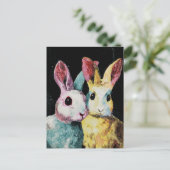 Zwei wunderschöne farbenfrohe Kaninchen Postkarte (Stehend Vorderseite)