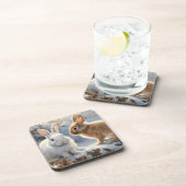 Zwei wunderschöne sonnige Kaninchen braun und weiß Getränkeuntersetzer (Rechte Seite)