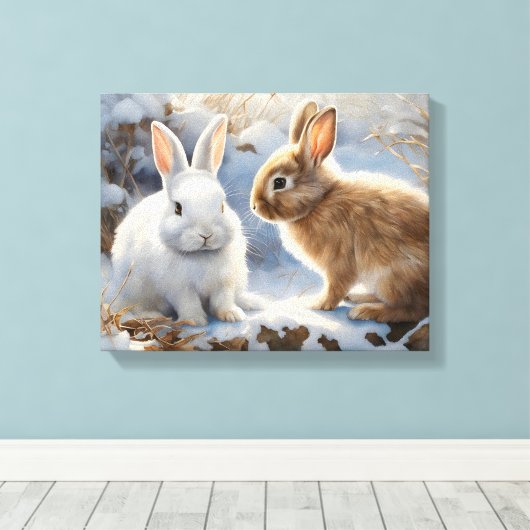Zwei wunderschöne sonnige Kaninchen braun und weiß Leinwanddruck (Insitu (Holzboden))