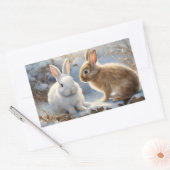 Zwei wunderschöne sonnige Kaninchen braun und weiß Rechteckiger Aufkleber (Umschlag)