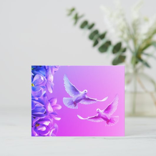 Zwei wunderschöne weiße Tauben Postkarte (Stehend Vorderseite)