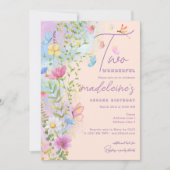 Zwei wunderschöne Wildblumen Garden Girl 2. Geburt Einladung (Vorderseite)