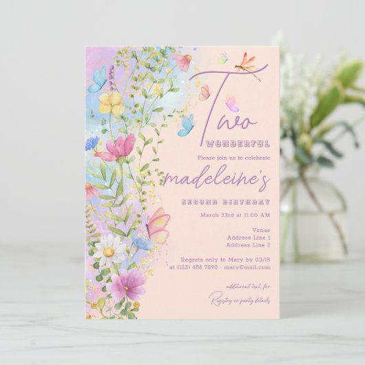 Zwei wunderschöne Wildblumen Garden Girl 2. Geburt Einladung (Stehend Vorderseite)