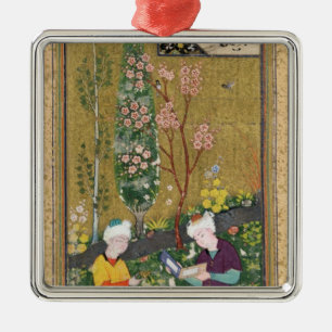 Zwei Zahlen, die in einem Obstgarten lesen und Ornament Aus Metall