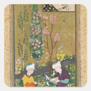 Zwei Zahlen, die in einem Obstgarten lesen und Quadratischer Aufkleber