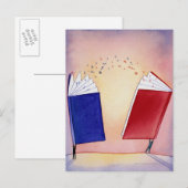 zwei Zahlen mit Büchern über Kopf; Symbole; Postkarte (Vorne/Hinten)