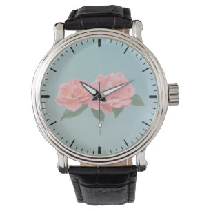 Zwei zarte rosa Rosen Armbanduhr
