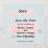 Zwei zarte rosa Rosen Save The Date (Vorne/Hinten)