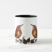 Zwei Zaunkönige, Kiefern-Kegel: Öl Pastell, Tasse (Zentrum)