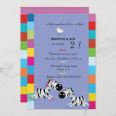 Zwei Zebras - Lila Geburtstagsparty Einladung (Vorne/Hinten)