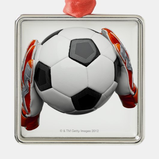 Zwei Zielwächterhandschuhe, die einen Fußball Ornament Aus Metall (Vorne)