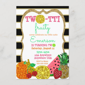 Zwei-zu-Frutti 2. Geburtstag Tutti Frutti Glitzer Einladung