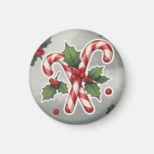 Zwei Zuckerstangen mit Stechpalme und Beeren Magnet