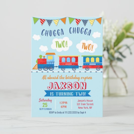 Zwei Zugfahrten zum Geburtstag Einladung (Stehend Vorderseite)