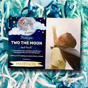 Zwei zum Mond 2. Geburtstag Echt-Folie Dankeschön- Folieneinladung