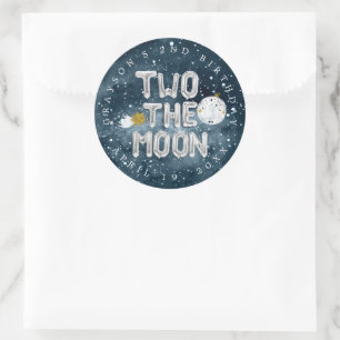 Zwei zum Mond   2. Geburtstagsfeier-Geschenk Runder Aufkleber