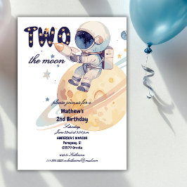 Zwei zum Mond Astronaut Planet 2. Navy Geburtstag Einladung