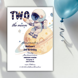Zwei zum Mond Astronaut Planet 2. Navy Geburtstag Einladung